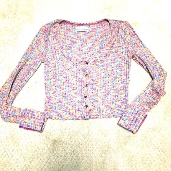 Urban Outfitters Ashton Cropped Multi-Color Cardigan Top Medium - Picture 4 of 9